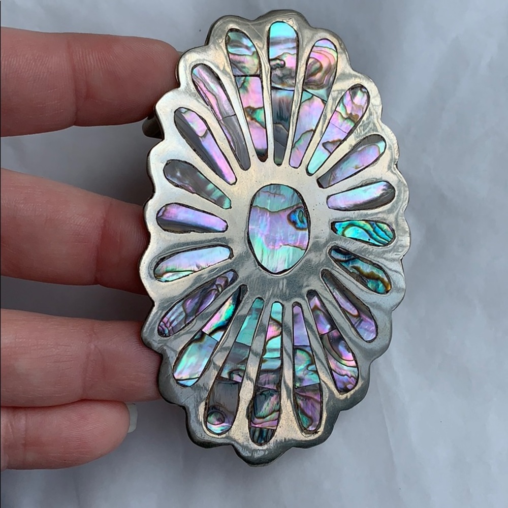 Beautiful Abalone and silver belt buckle